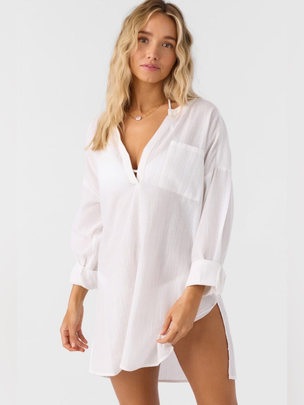 O'Neill White Semi-Sheer V-Neck Belizin Cover-Up Tunic